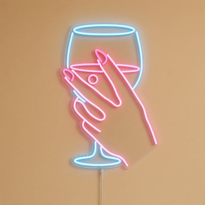 Hand Holding Wine Glass LED Neon Sign