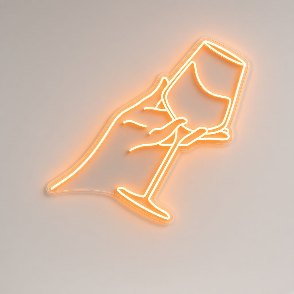 Hand Holding Wine Glass LED Neon Sign