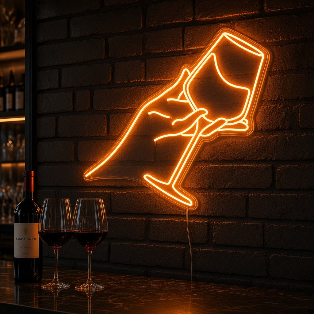 Hand Holding Wine Glass LED Neon Sign