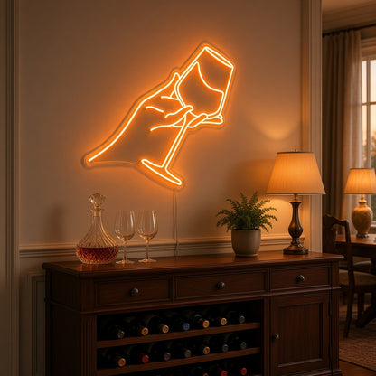 Hand Holding Wine Glass LED Neon Sign