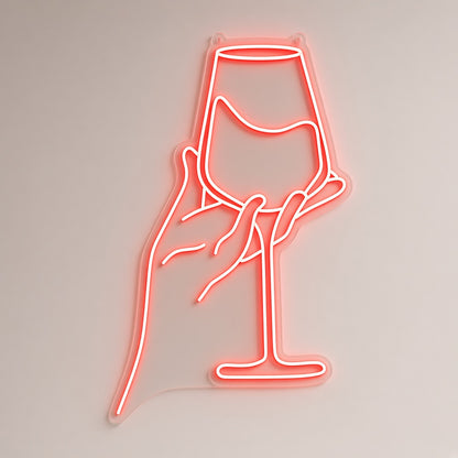 Hand Holding Wine Glass LED Neon Sign