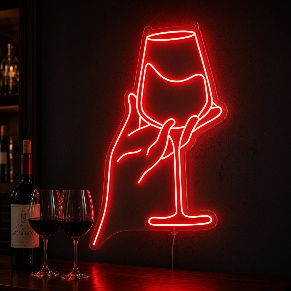 Hand Holding Wine Glass LED Neon Sign