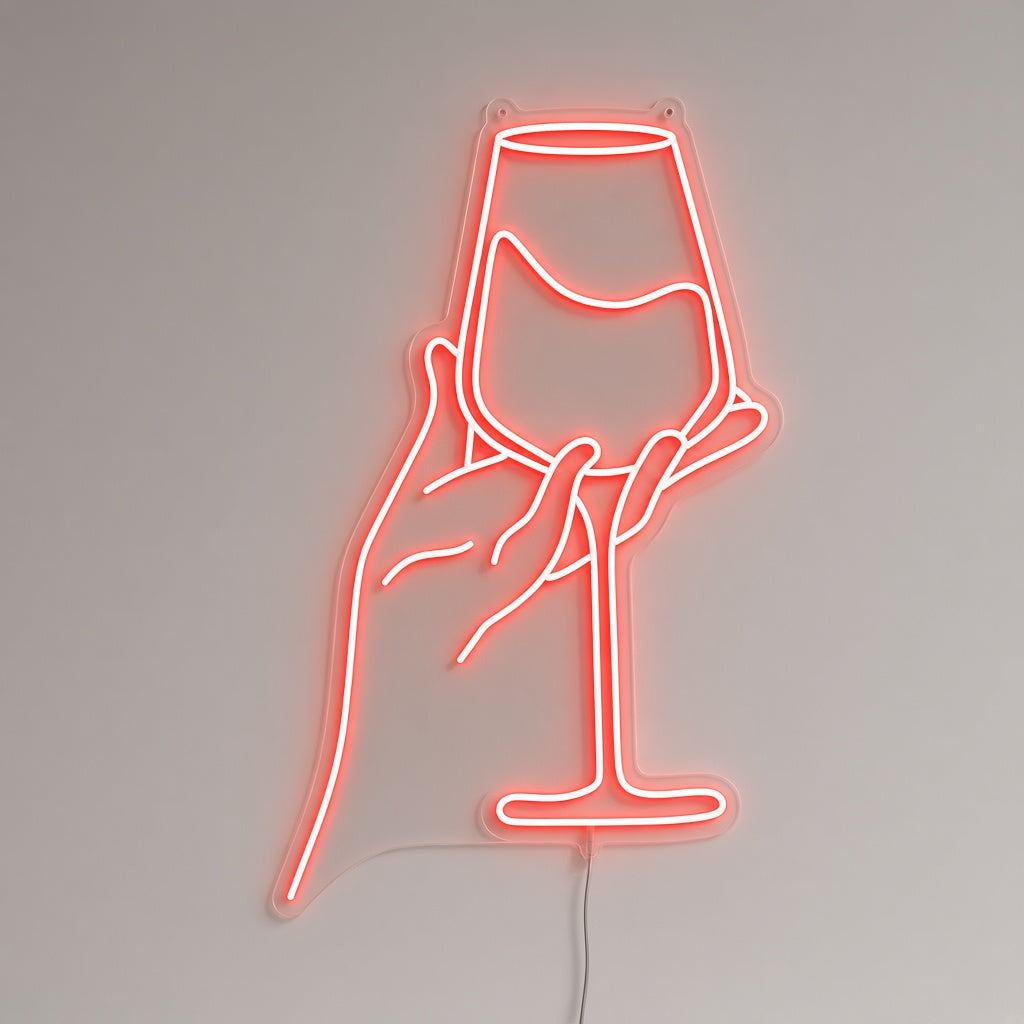Hand Holding Wine Glass LED Neon Sign