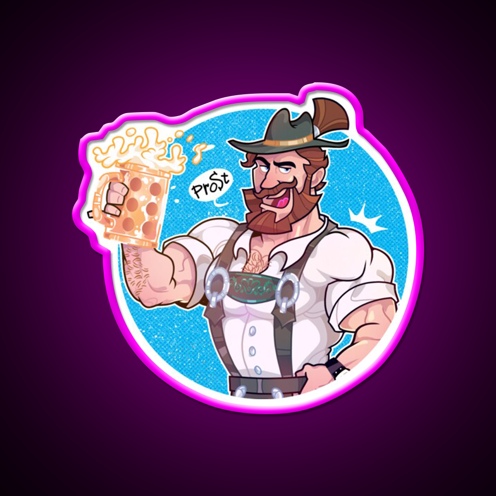 Octoberfest Bavarian Bear Man With Beer Mug Bar Decor Led Neon Sign Rgb Color - Neon sign mounted on wall in room