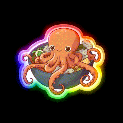Octopus Bowl Snack Food Led Neon Sign Rgb Color - LED neon sign close-up detail
