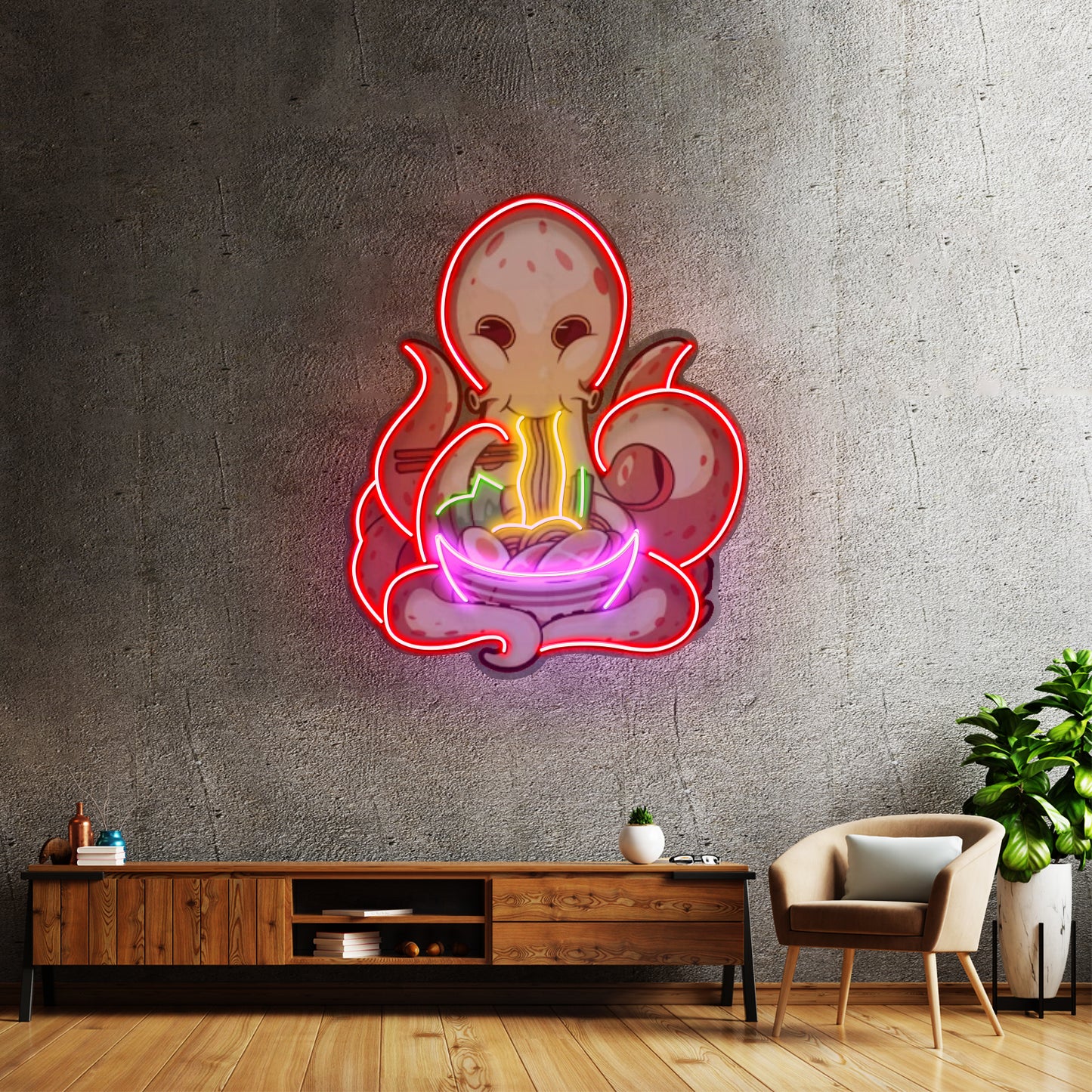 Octopus Eating Ramen Led Neon Sign Light Custom Led Signs