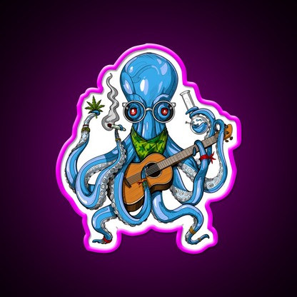 Octopus Weed Hemp Inspired Green Leaf Led Neon Sign Rgb Color - Neon sign mounted on wall in room