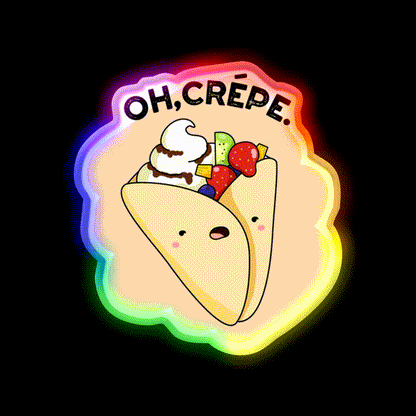 Oh Crepe Funny Food Puns Snack Food Led Neon Sign Rgb Color - LED neon sign close-up detail