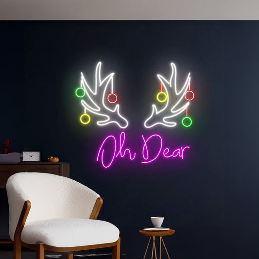 Oh Deer Reindeer Antler Neon Sign