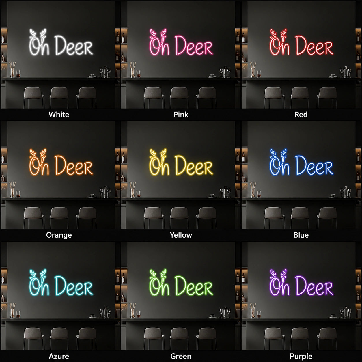 Oh Deer Reindeer LED Neon Sign day and night comparison