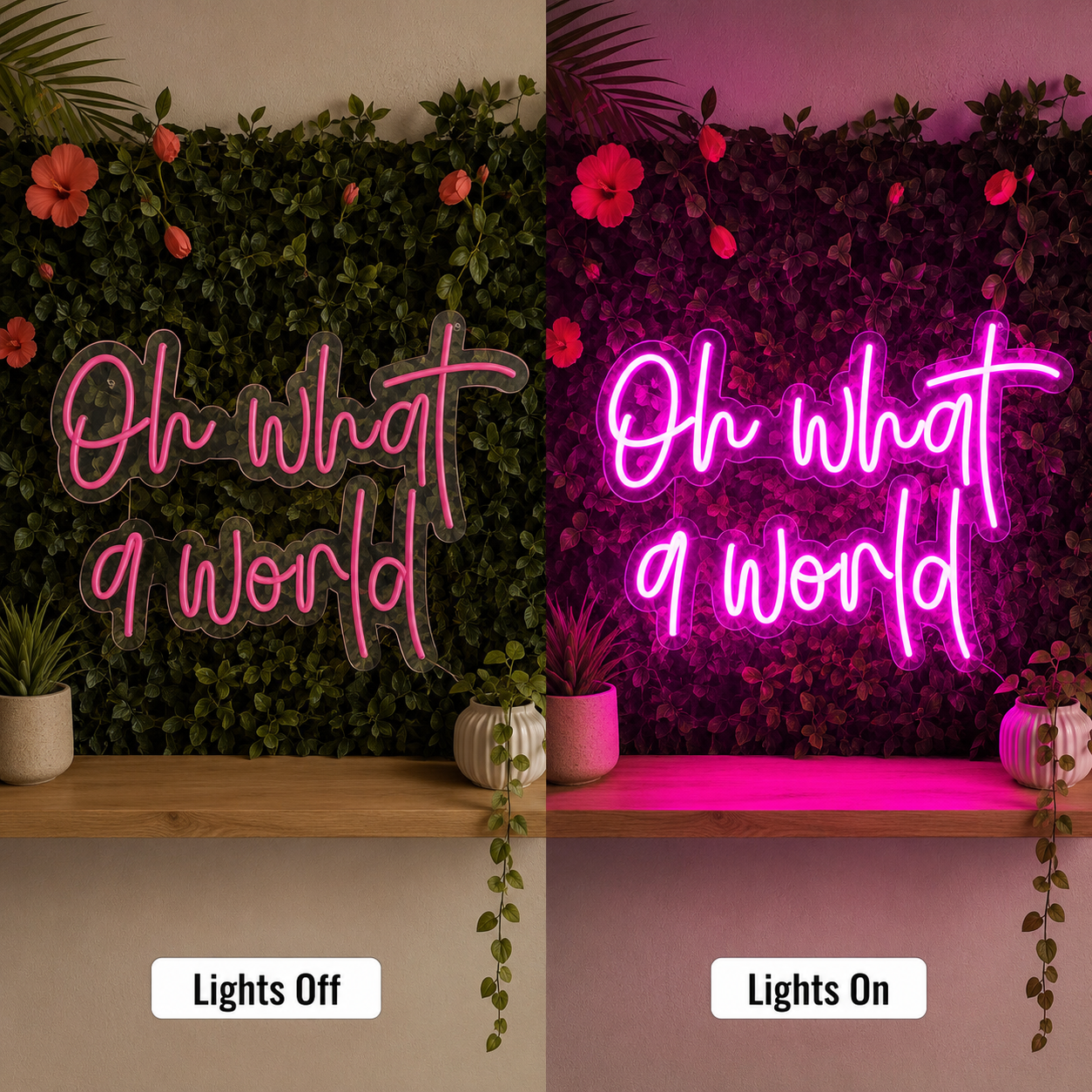 Oh What A World LED Neon Sign - 06 Day Night Comparison