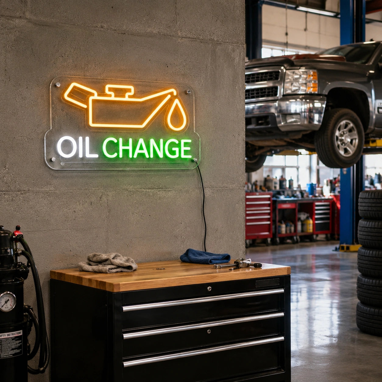 Oil Change Neon Sign LED Neon Sign real lifestyle scene