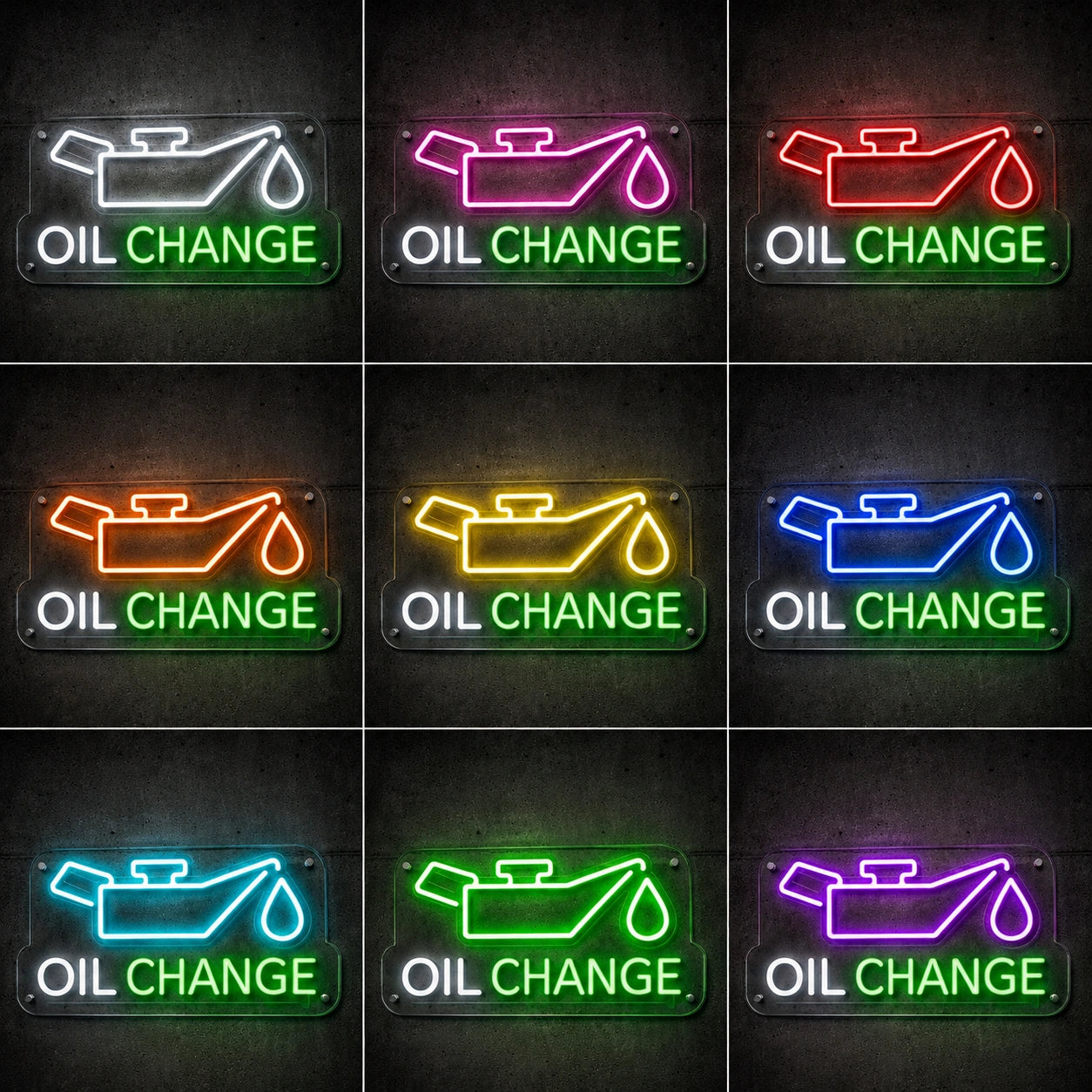Oil Change Neon Sign LED Neon Sign color grid