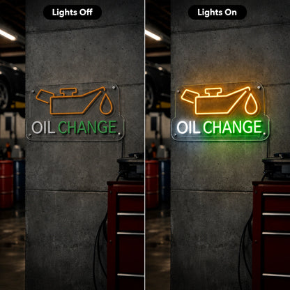 Oil Change Neon Sign LED Neon Sign day and night comparison