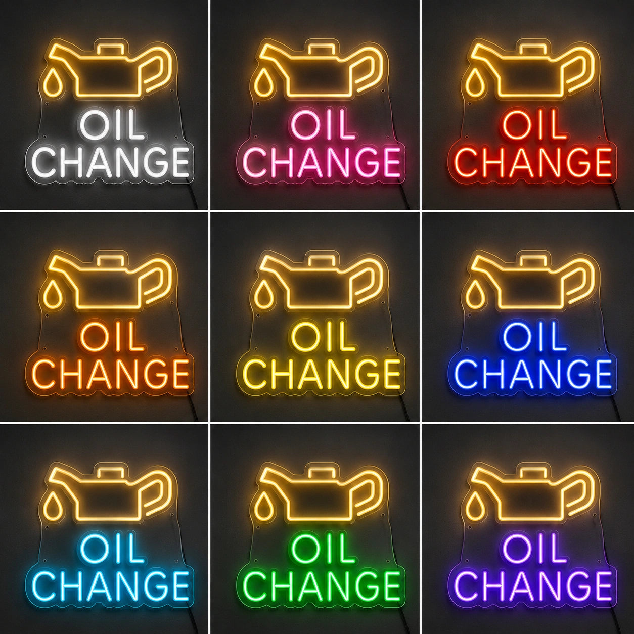 Oil Change Neon Sign Wall Art LED Neon Sign color grid