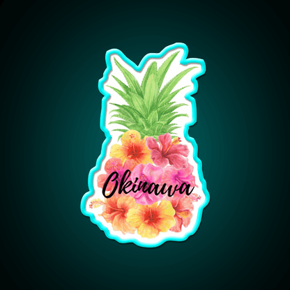Okinawa Floral Pineapple Hibiscus Cocktail Bar Decor Led Neon Sign Rgb Color - Shineneon