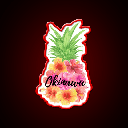 Okinawa Floral Pineapple Hibiscus Cocktail Bar Decor Led Neon Sign Rgb Color - Shineneon