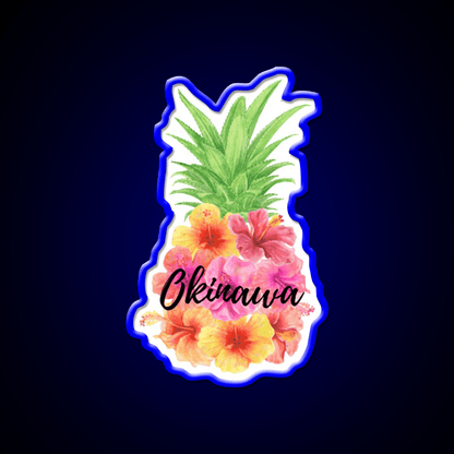 Okinawa Floral Pineapple Hibiscus Cocktail Bar Decor Led Neon Sign Rgb Color - Shineneon
