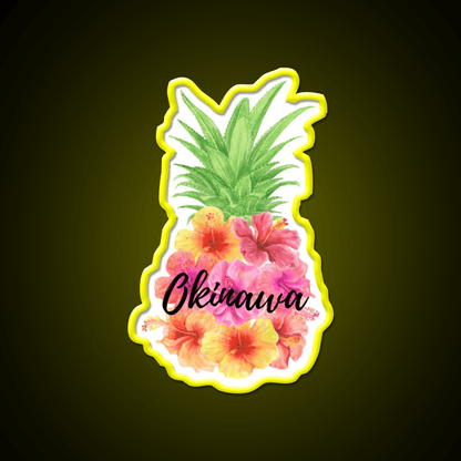 Okinawa Floral Pineapple Hibiscus Cocktail Bar Decor Led Neon Sign Rgb Color - Shineneon