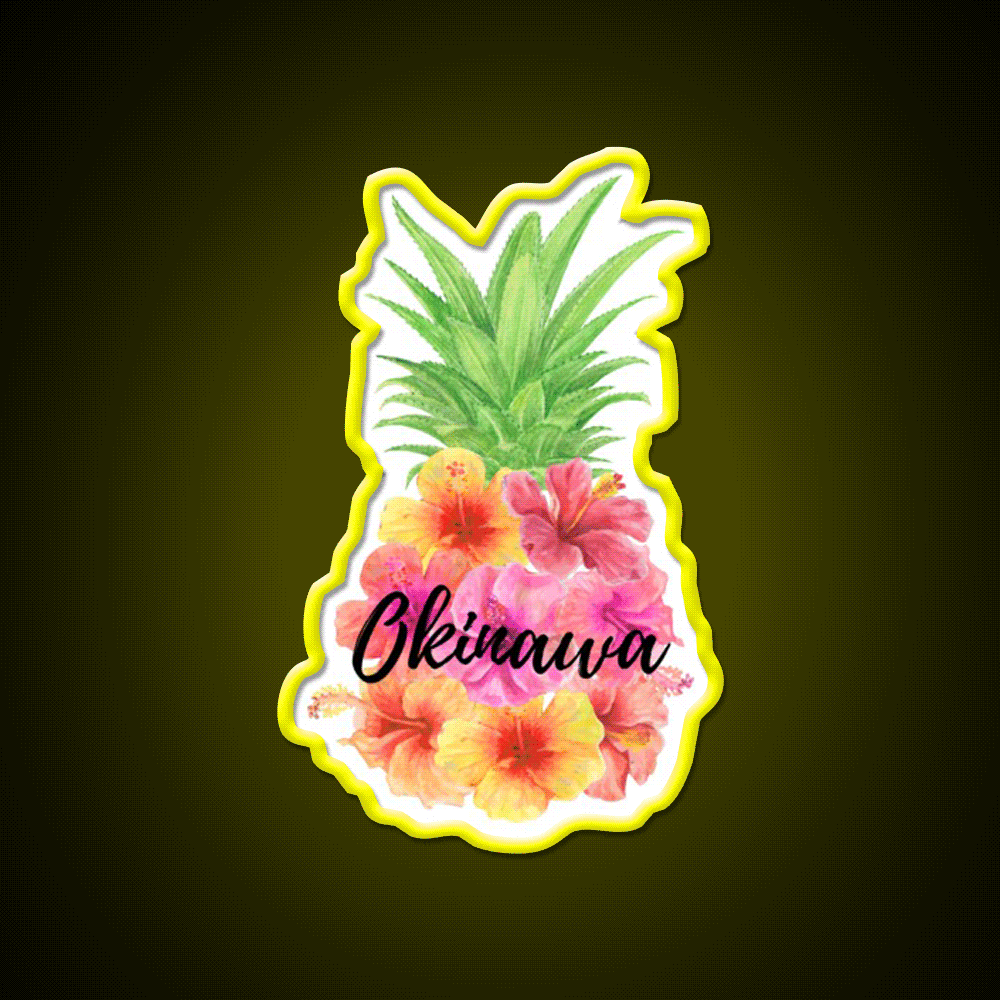Okinawa Floral Pineapple Hibiscus Cocktail Bar Decor Led Neon Sign Rgb Color - Custom LED neon sign front view
