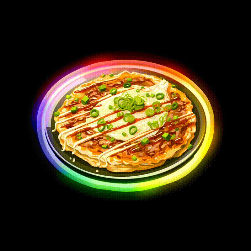 Okonomiyaki Japanese Pancake Snack Food Led Neon Sign Rgb Color - LED neon sign close-up detail