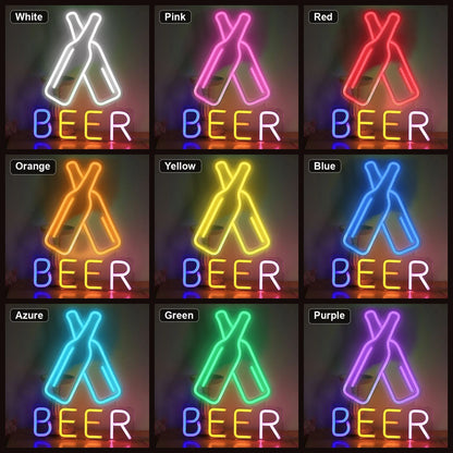 Oktoberfest Cheers Beer Bottle LED Neon Sign Garage Man Cave Neon Sign color grid
