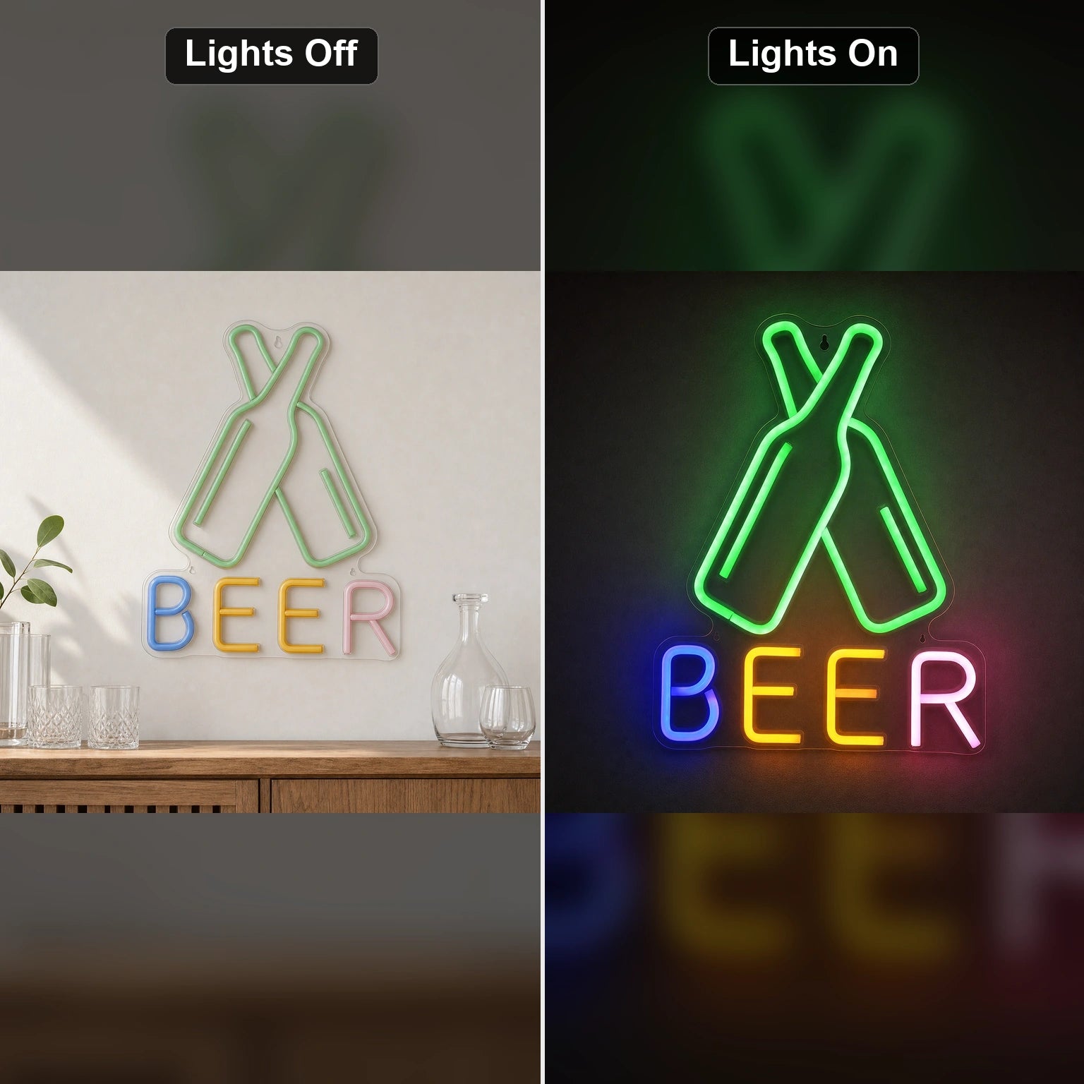Oktoberfest Cheers Beer Bottle LED Neon Sign Garage Man Cave Neon Sign day and night comparison