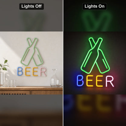 Oktoberfest Cheers Beer Bottle LED Neon Sign Garage Man Cave Neon Sign day and night comparison