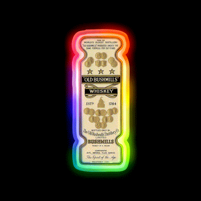 Old Bushmill Whiskey Drink Bar Led Neon Sign Rgb Color - LED neon sign close-up detail