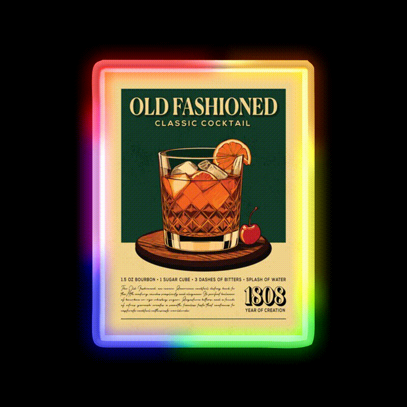 Old Fashioned Cocktail Vintage Cocktail Bar Decor Led Neon Sign Rgb Color - LED neon sign close-up detail
