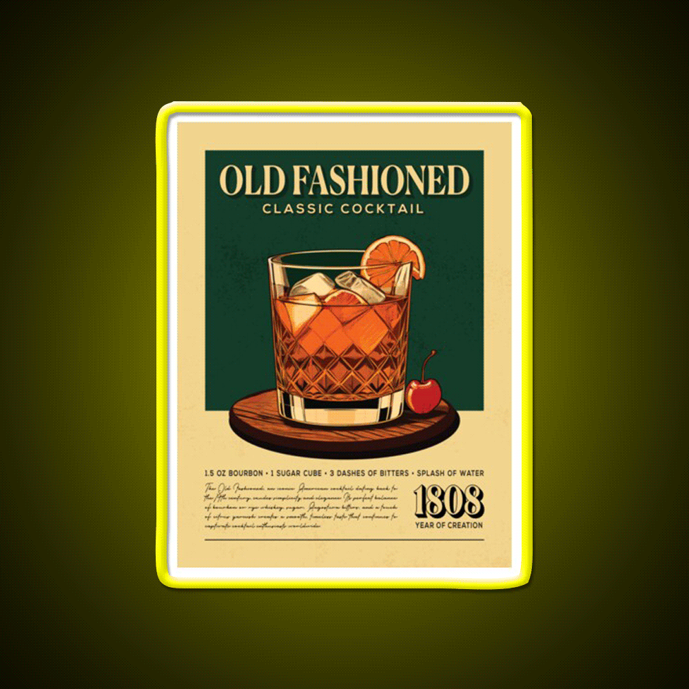 Old Fashioned Cocktail Vintage Cocktail Bar Decor Led Neon Sign Rgb Color - Custom LED neon sign front view