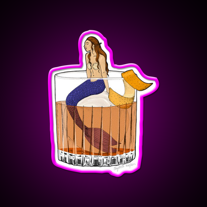 Old Fashioned Mermaid Cocktail Cocktail Bar Decor Led Neon Sign Rgb Color - Neon sign mounted on wall in room