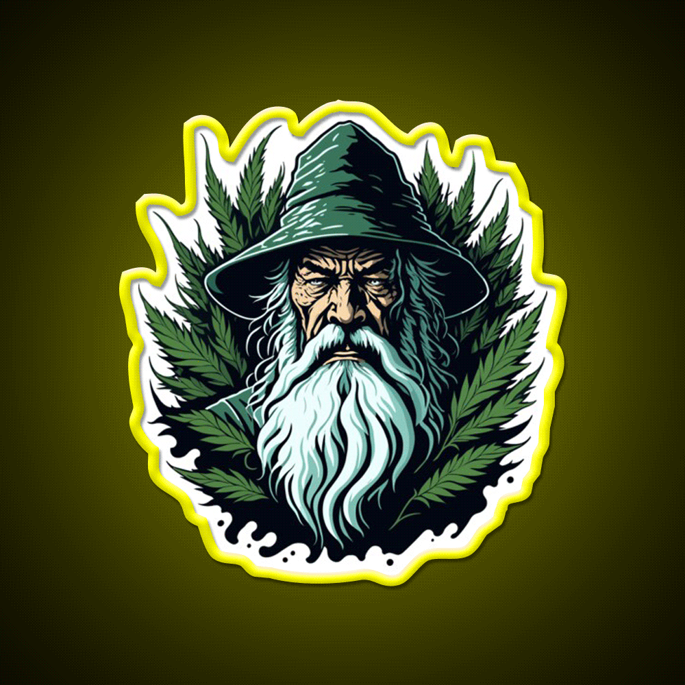 Old Gardener Hemp Inspired Green Leaf Led Neon Sign Rgb Color - Custom LED neon sign front view