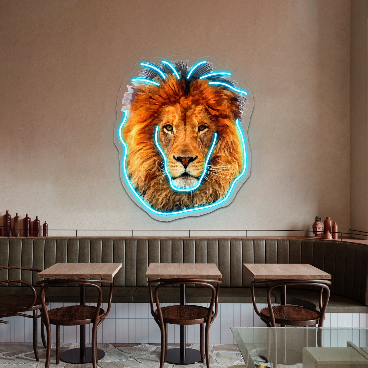 Old Lion Digital Art Painting Wall Artwork Neon Signs