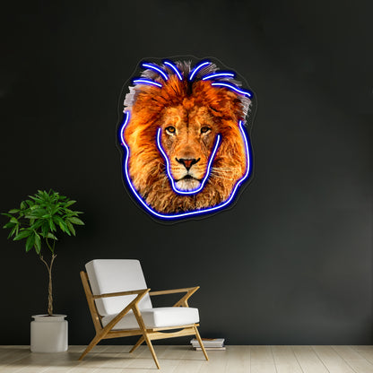 Old Lion Digital Art Painting Wall Artwork Neon Signs