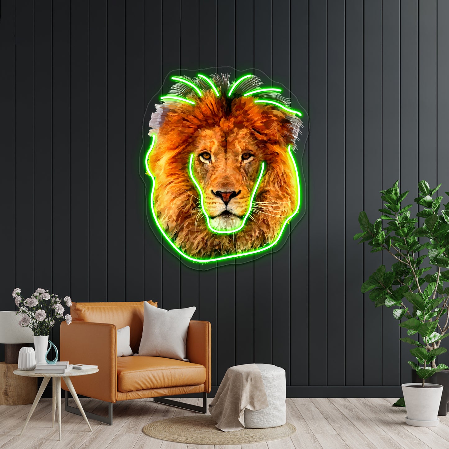 Old Lion Digital Art Painting Wall Artwork Neon Signs