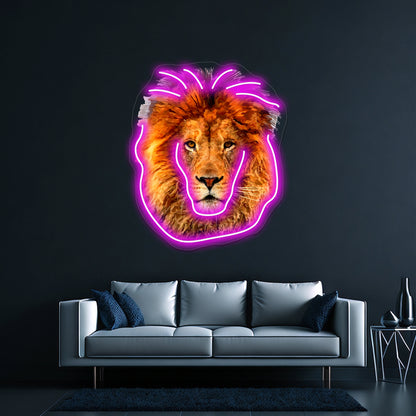 Old Lion Digital Art Painting Wall Artwork Neon Signs