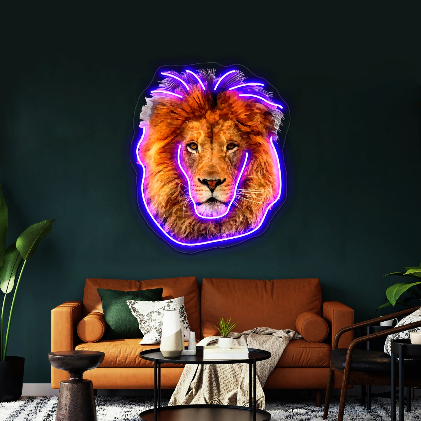 Old Lion Digital Art Painting Wall Artwork Neon Signs