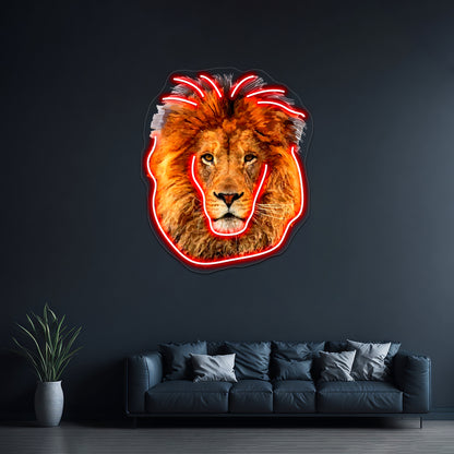 Old Lion Digital Art Painting Wall Artwork Neon Signs