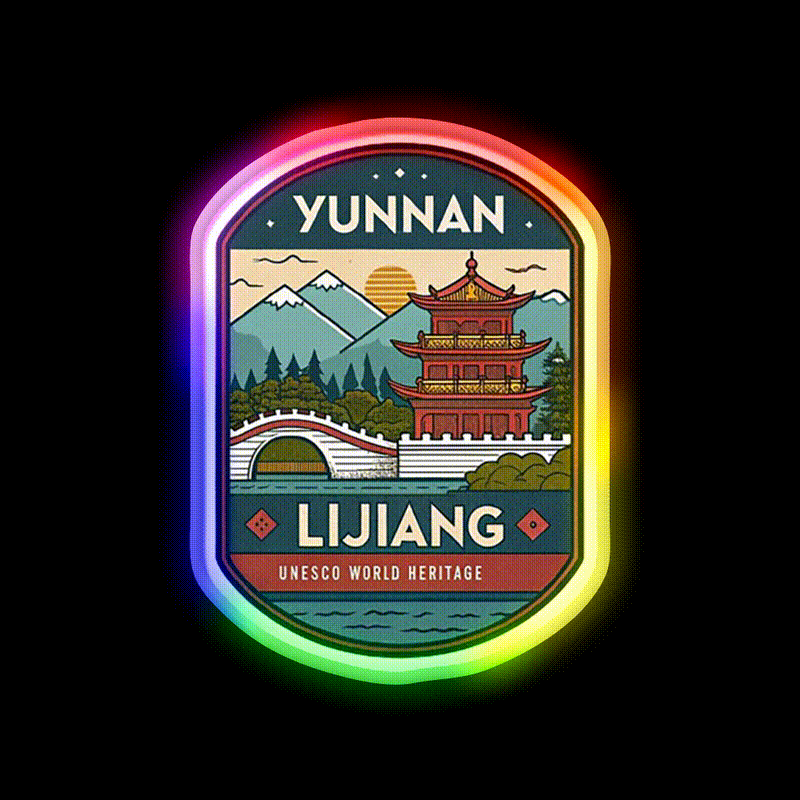 Old Town Of Lijiang Asian Cultural Led Neon Sign Rgb Color - LED neon sign close-up detail