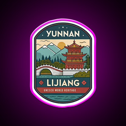 Old Town Of Lijiang Asian Cultural Led Neon Sign Rgb Color - Neon sign mounted on wall in room