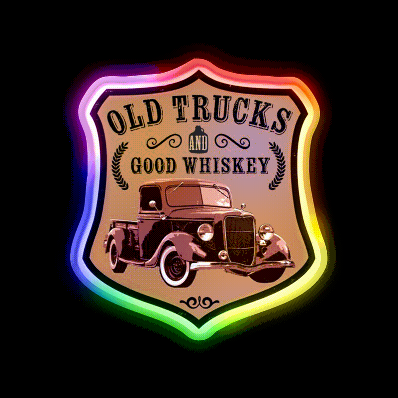 Old Trucks And Good Whiskey Drink Bar Led Neon Sign Rgb Color