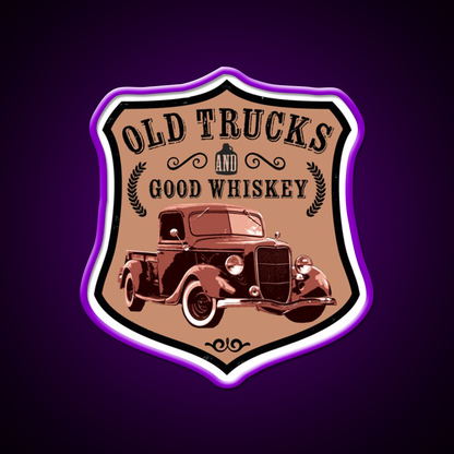 Old Trucks And Good Whiskey Drink Bar Led Neon Sign Rgb Color