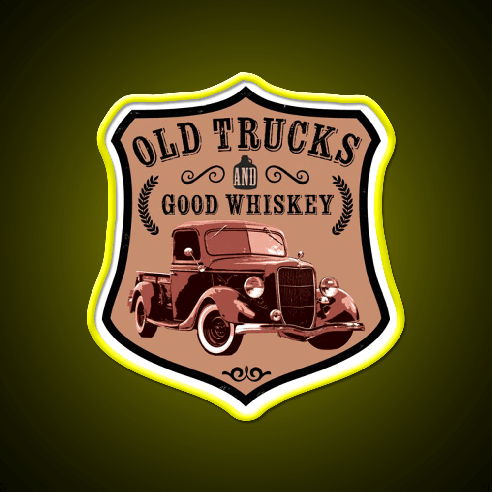 Old Trucks And Good Whiskey Drink Bar Led Neon Sign Rgb Color - Shineneon