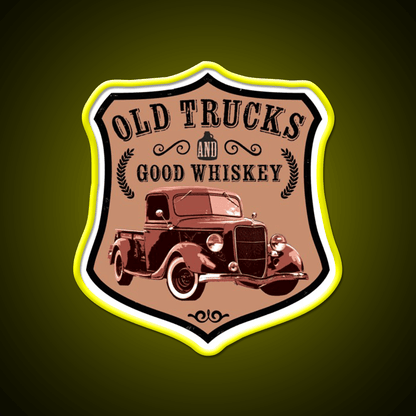 Old Trucks And Good Whiskey Drink Bar Led Neon Sign Rgb Color - Shineneon