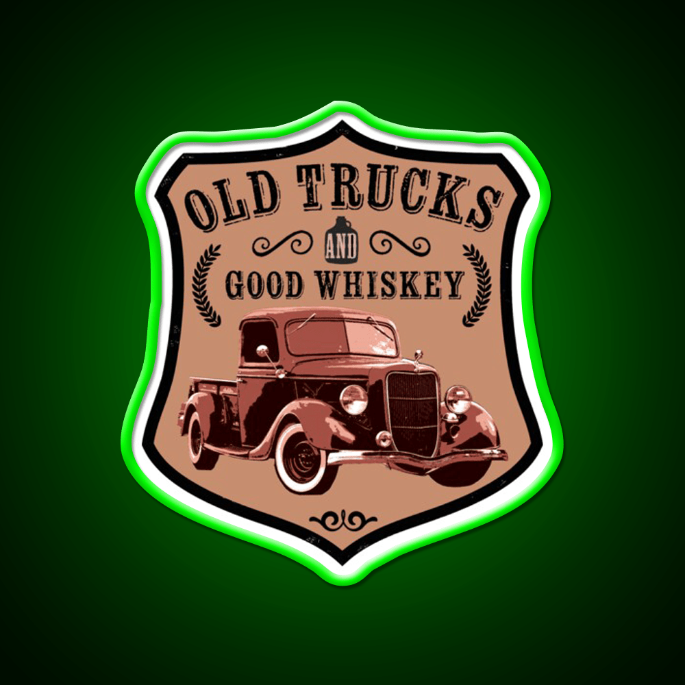 Old Trucks And Good Whiskey Drink Bar Led Neon Sign Rgb Color - Shineneon