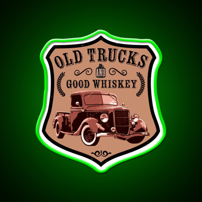 Old Trucks And Good Whiskey Drink Bar Led Neon Sign Rgb Color - Shineneon