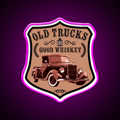Old Trucks And Good Whiskey Drink Bar Led Neon Sign Rgb Color - Shineneon