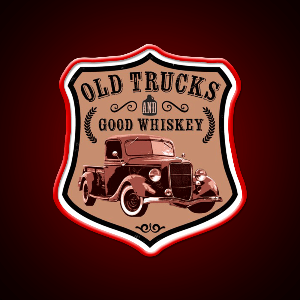 Old Trucks And Good Whiskey Drink Bar Led Neon Sign Rgb Color - Shineneon