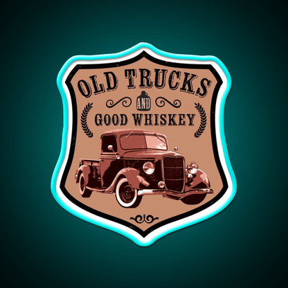 Old Trucks And Good Whiskey Drink Bar Led Neon Sign Rgb Color - Shineneon